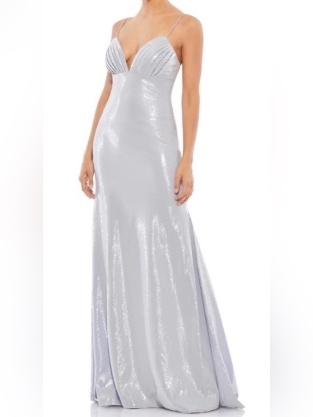 NWT Leena by Mac Duggal Silver Sequin Gown